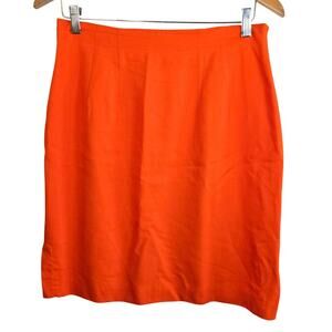 Size 12 Vintage CCF Orange Linen Blend Pencil Skirt Side Slit Office 90s Y2K